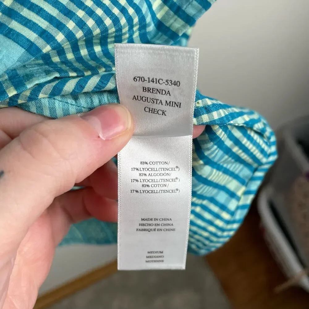 Rails Brenda Check Plaid Cotton Blend Minidress Augusta Size M NWOT Teal Blue